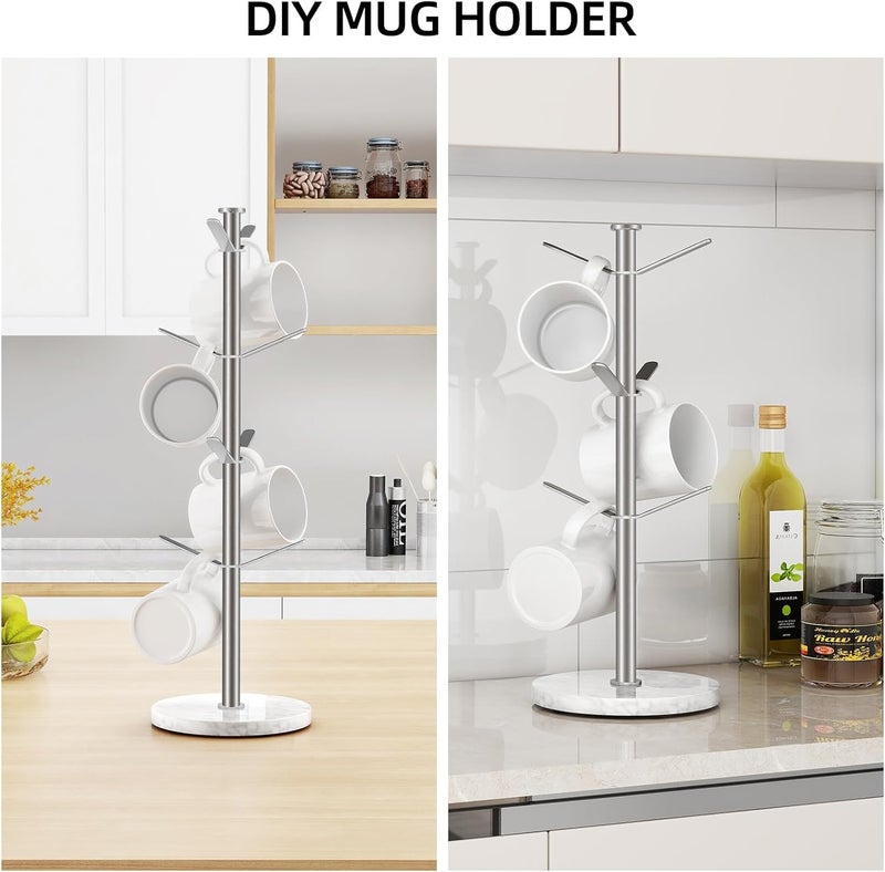 Gypie Marble Mug Holder Tree, 8 Hooks Brushed Nickel Coffee Cups Stand, New Upgraded Stable Mug Stand for Kitchen Counter Cabinet Cafe - Image 3